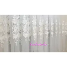 Salon Tül Perdesi - Salon Tül - Damask Desen Tül- Beyaz