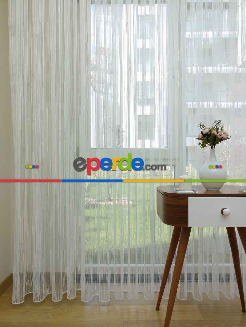 Oturma Odası - Zincir Desenli Düz Lüx Armür Tül Perde - Yüksek Gramajlı - (ütü Gerektirmez)- Ekru