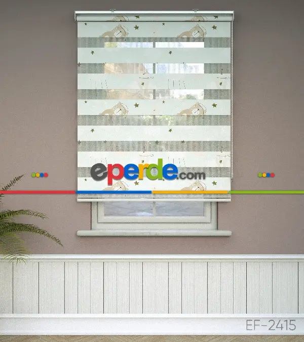 Bulut Desenli Baskılı Zebra Perde- Çok Renkli