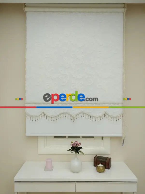 Taç - Tül Ve Stor Perde - 1. Kalite - Leke Tutmaz - Yıkanabilir - Örme - Krem Açık - Ekru