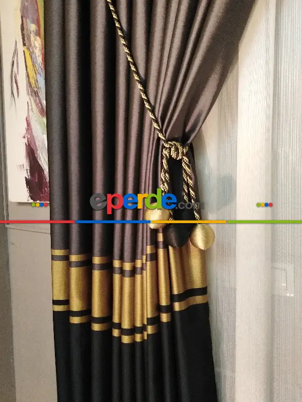 Yeni Sezon Antrasit,siyah Renk Gold Detaylı Pano Taç Fon Perde Tavan Bağlama Braçol Hediyeli