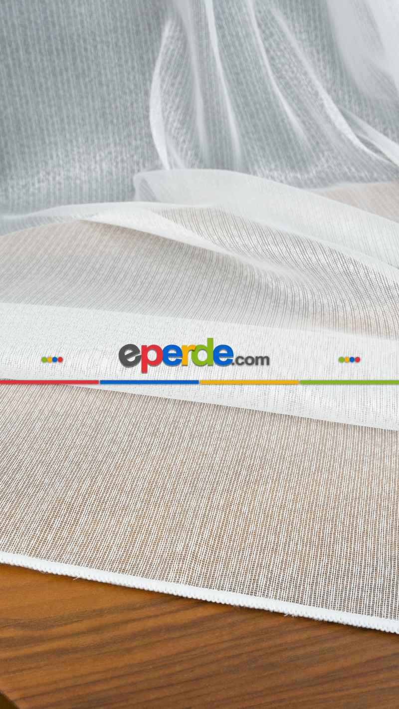 Ekru Sık Dokulu Çizgili Moderin Düz Tül Perde- Ekru