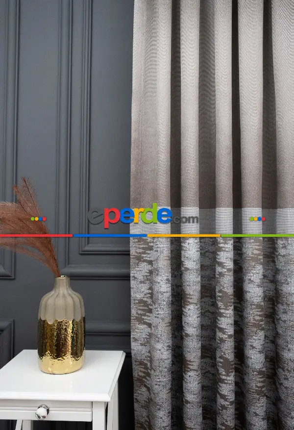 Yatak Odası - Vizon Renk Jakar Etek Pano Dökümlü Gramajlı Uygun Fiat Fon Perde (180)- Vizon