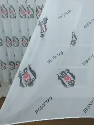 Beşiktaş Desenli Tül Perde Hazır Dikili Tül Sıkpile- Siyah-Beyaz