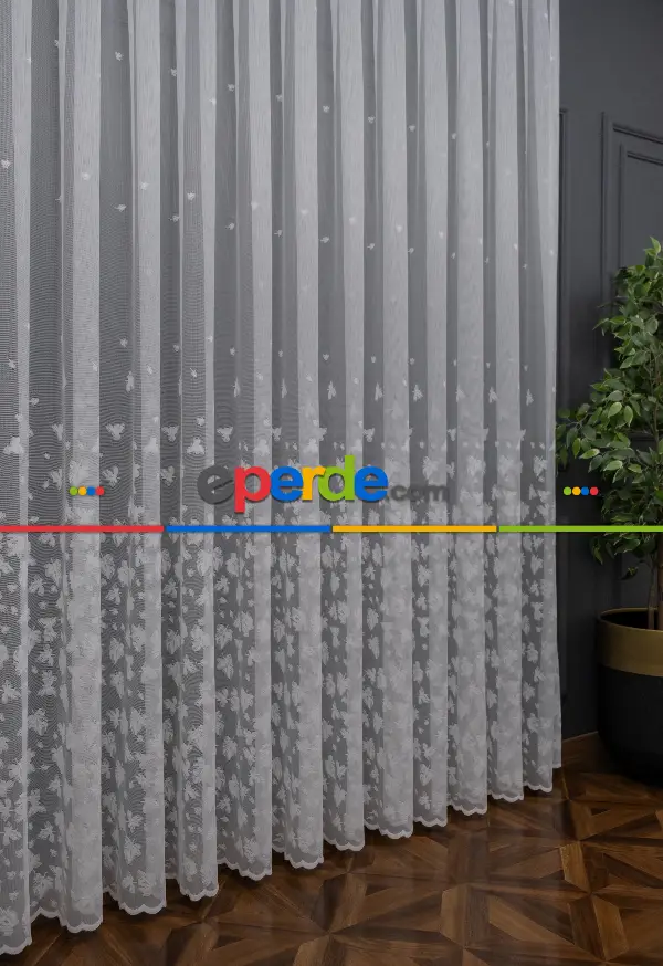 Mutfak Etek Ucu Yaprak Desen Ütü İstemez Kırışmaz Tül