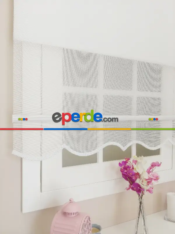 Çift Sistem Tül Stor Perde Clısson Series 1641- Beyaz İnce Çizgili Kare Sanal