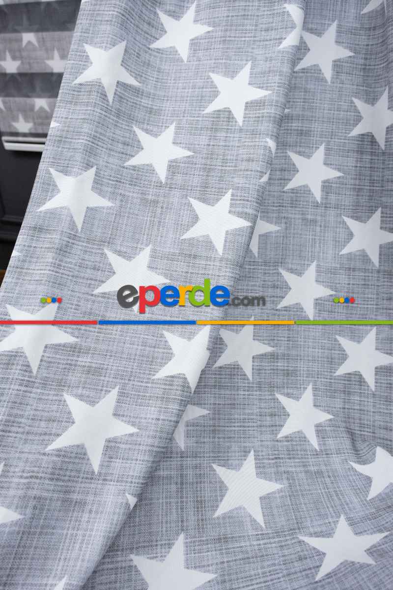 Kız ve Erkek Çocuk Odası Fon Perde - Gri Beyaz