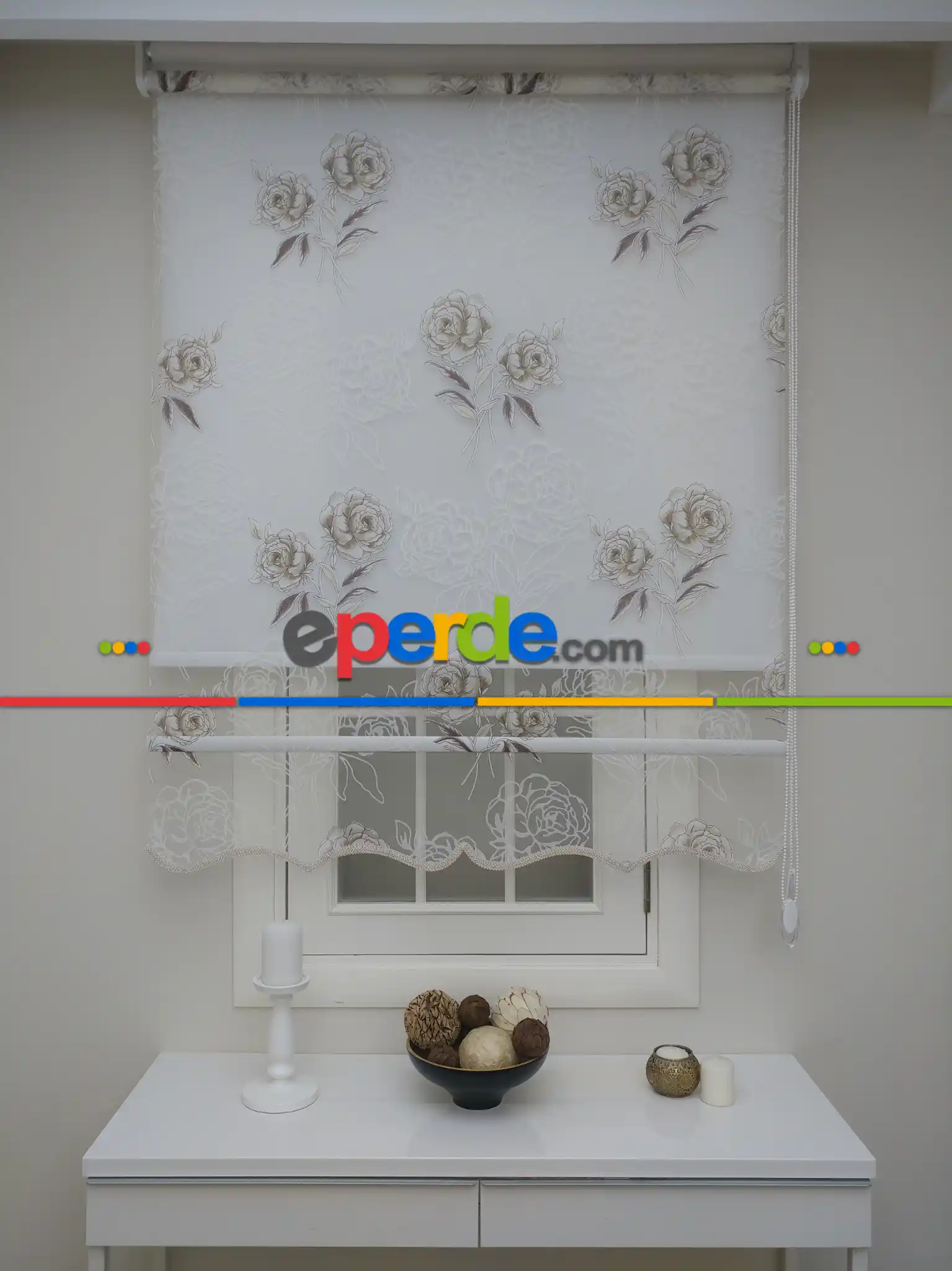 Çiftli Sistem Yakma Zemin Kahverengi Gül Desen- Kahverengi-kahve Açık-altın Simli- Çok Renkli 3