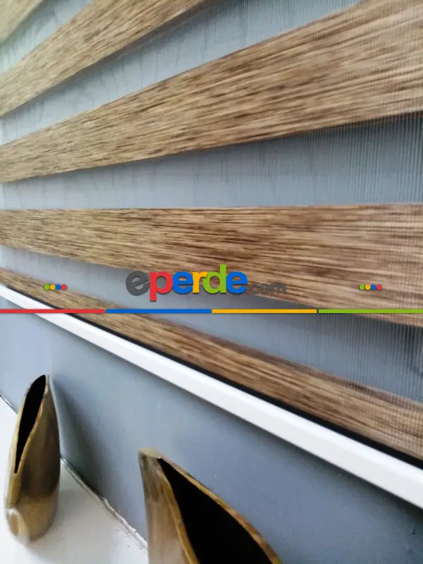 Oturma Odası - Bambu Zebra 2021 Sezonu Kahverengi Kırçıllı A Kalite Bambu Zebra Perde- Kahve Koyu