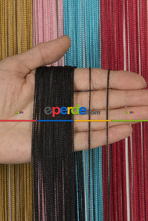 İnce Zincir Seri İp Perde Siyah- Siyah