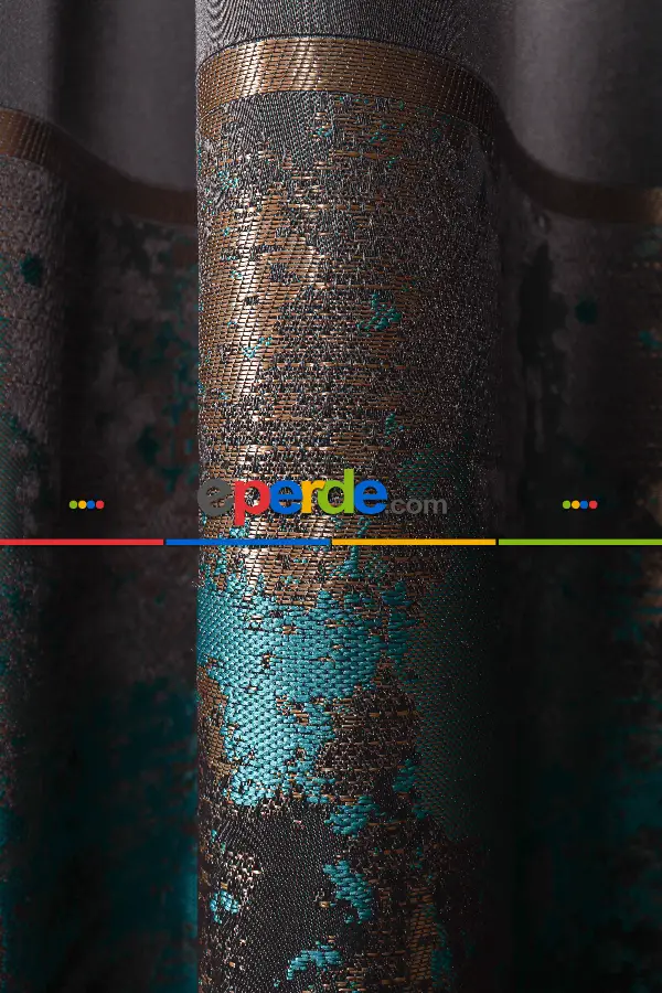 Yatak Odası - Simay Gri-turkuaz-gold Pano Fon Perde