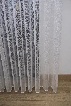Hazır Ölçü Çizgili Düz Tül Perde - Sedef Simli Tül - Ütü İstemez - Kurşunlu Tül