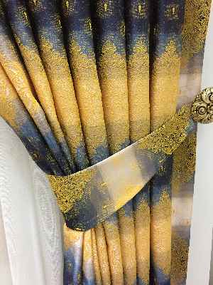 Salon Fon Perde - Lacivert Damasklı Fon Perde Lüx- Lacivert