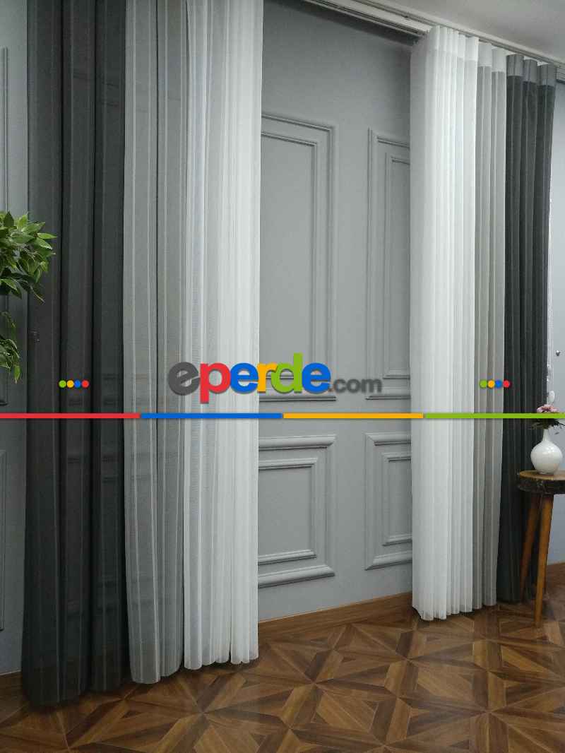 Mutfak - Lens Akıllı Dikey Tül Perde 110- Beyaz-gümüş-antrasit