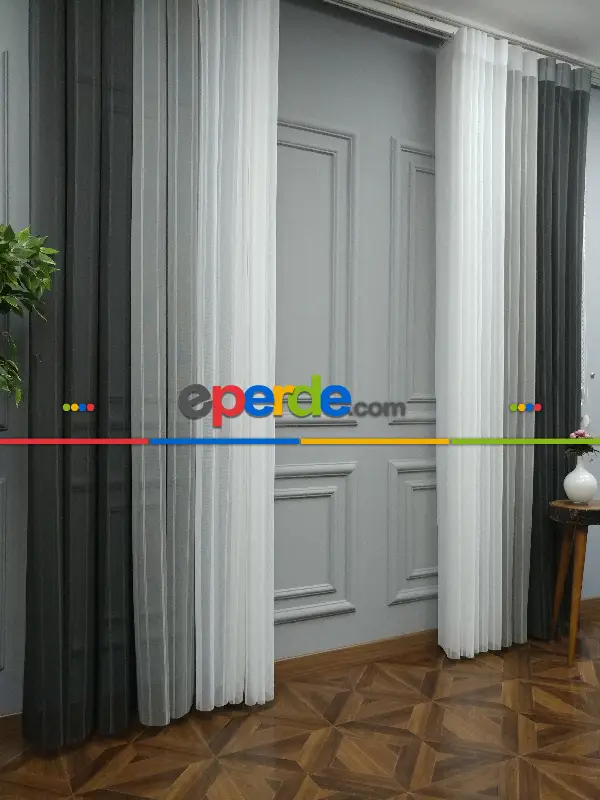 Lens Akıllı Dikey Tül Perde 110- Beyaz-gümüş-antrasit