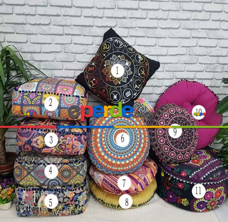 Etnik Boho Stil Minderler İçi Dolu- Çok Renkli