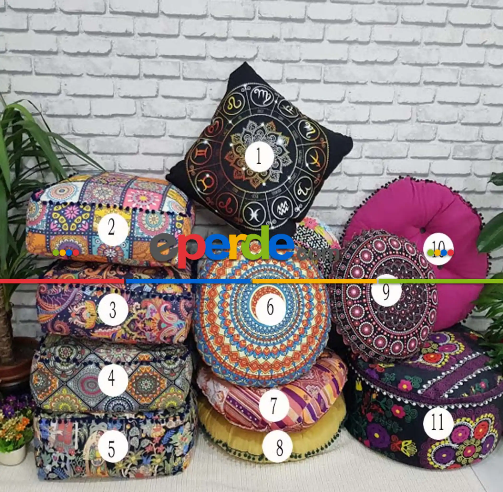 Etnik Boho Stil Minderler İçi Dolu- Çok Renkli