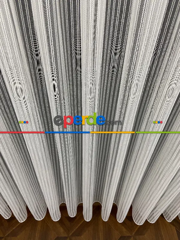 Yatak Odası - Zincir Tül Boyuna Çift Çizgili Sakallı Tül- Ekru