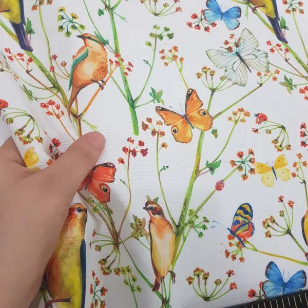 Kuş ,kelebek Ve Çiçek Desenli Fon Perde Evm829 Kumaşı Kalındır Duck Bezi Değildir- Beyaz- Çok Renkli 3