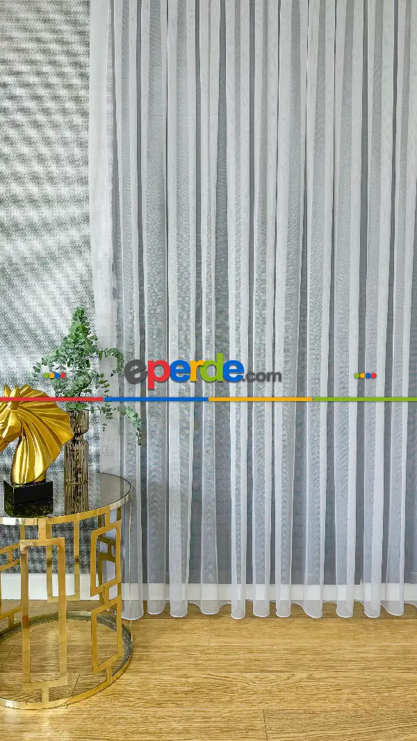 Mutfak Tül Açık Gri Grek Zemin Düz Tül Perde - Kurşunlu