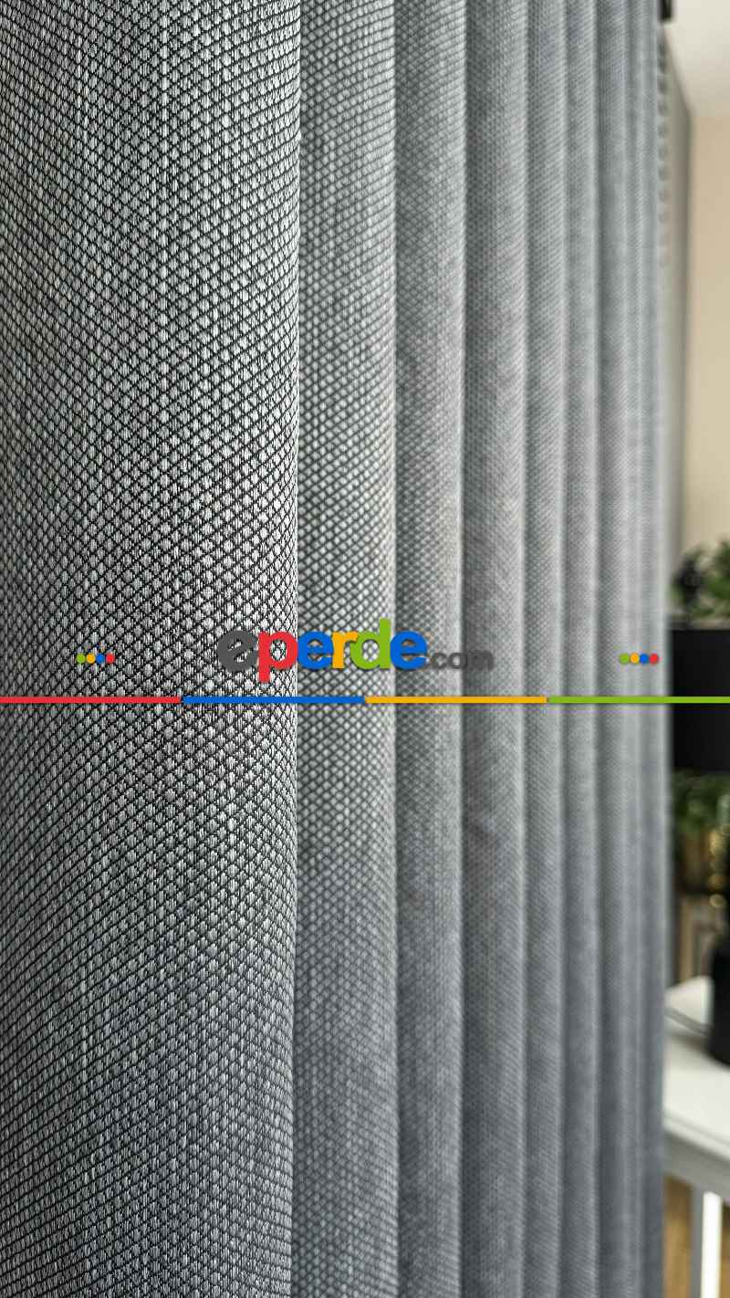 Koyu Gri Düz Jakar Dokuma, Premium Kalite Serisi Hasır Doku Fon Perde