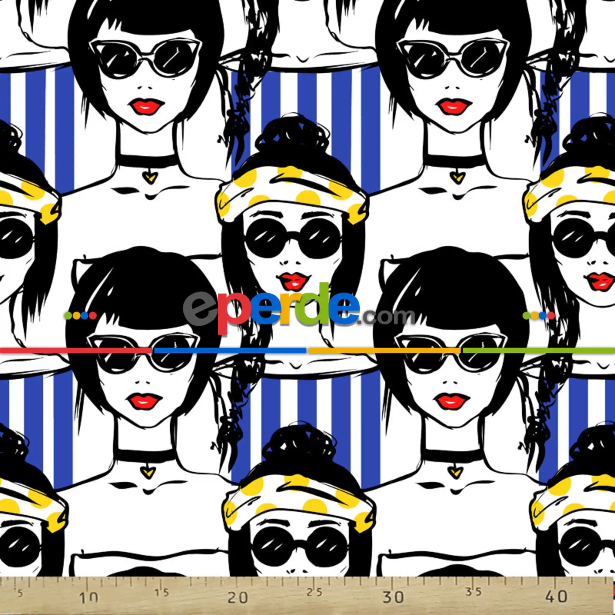 Genç Odası - Popart Desenli Fon Perde Evm816 Kumaşı Kalındır Duck Bezi Değildir- Siyah-Mavi-Beyaz