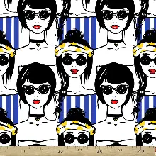 Genç Odası - Popart Desenli Fon Perde Evm816 Kumaşı Kalındır Duck Bezi Değildir- Siyah-Mavi-Beyaz