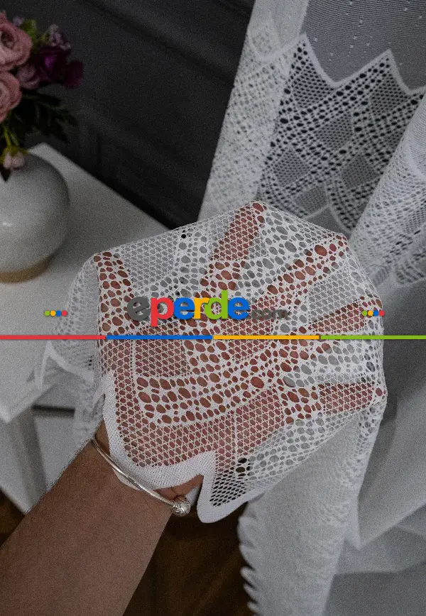 Taç Tül Perde - Taç Örme Tül Perde - Desenli Tül Perde - Ara Dantel Spor Örme Entel Desenli Tül