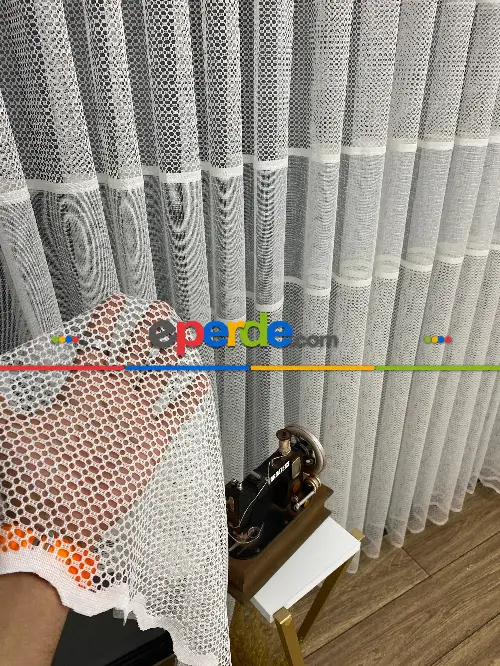 Çizgili Tül Perde - Spor Desenli - Tül Perde - Örme Tül Perde - Ütü İstemeyen