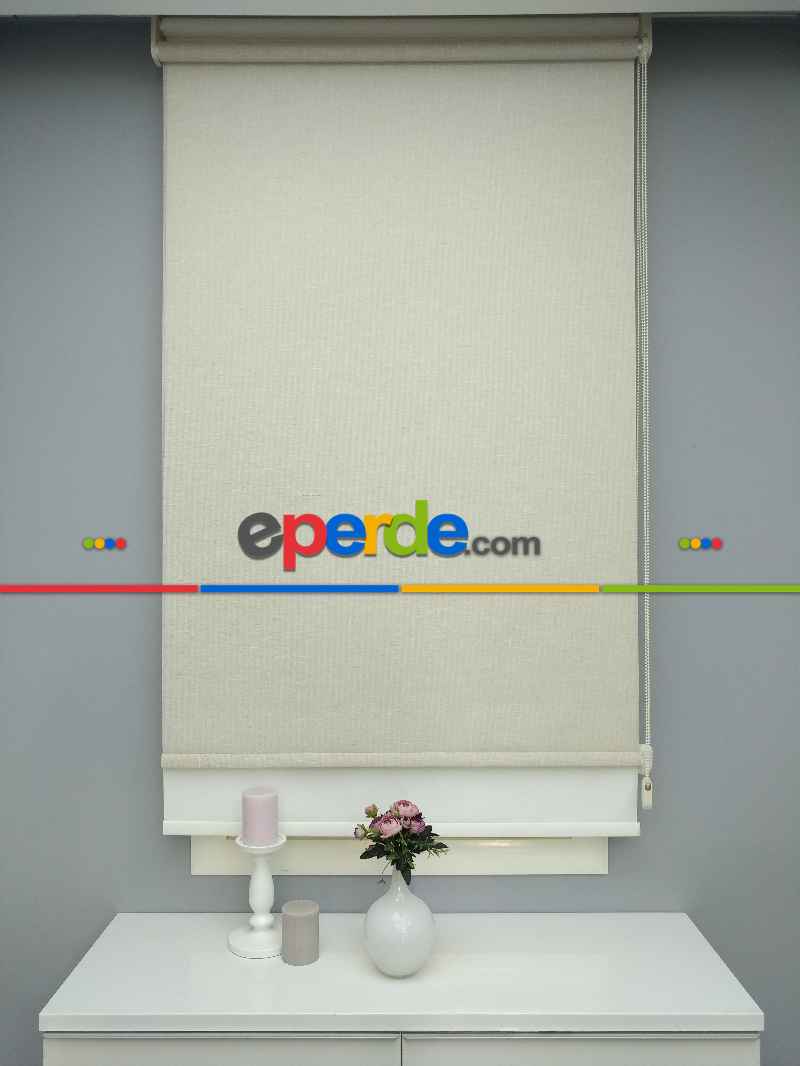 Çiftli Sistem Naturel Keten Tül Stor- Krem Koyu