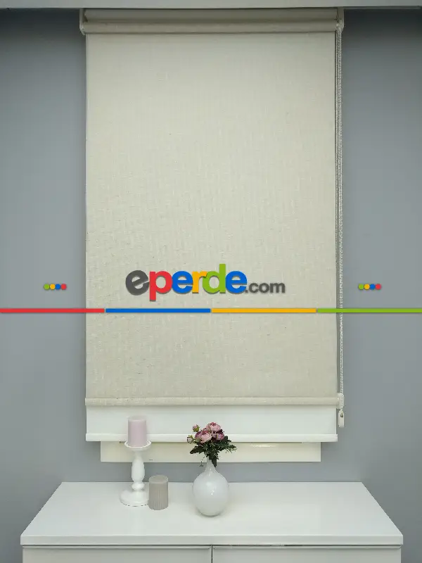 Çiftli Sistem Naturel Keten Tül Stor- Krem Koyu