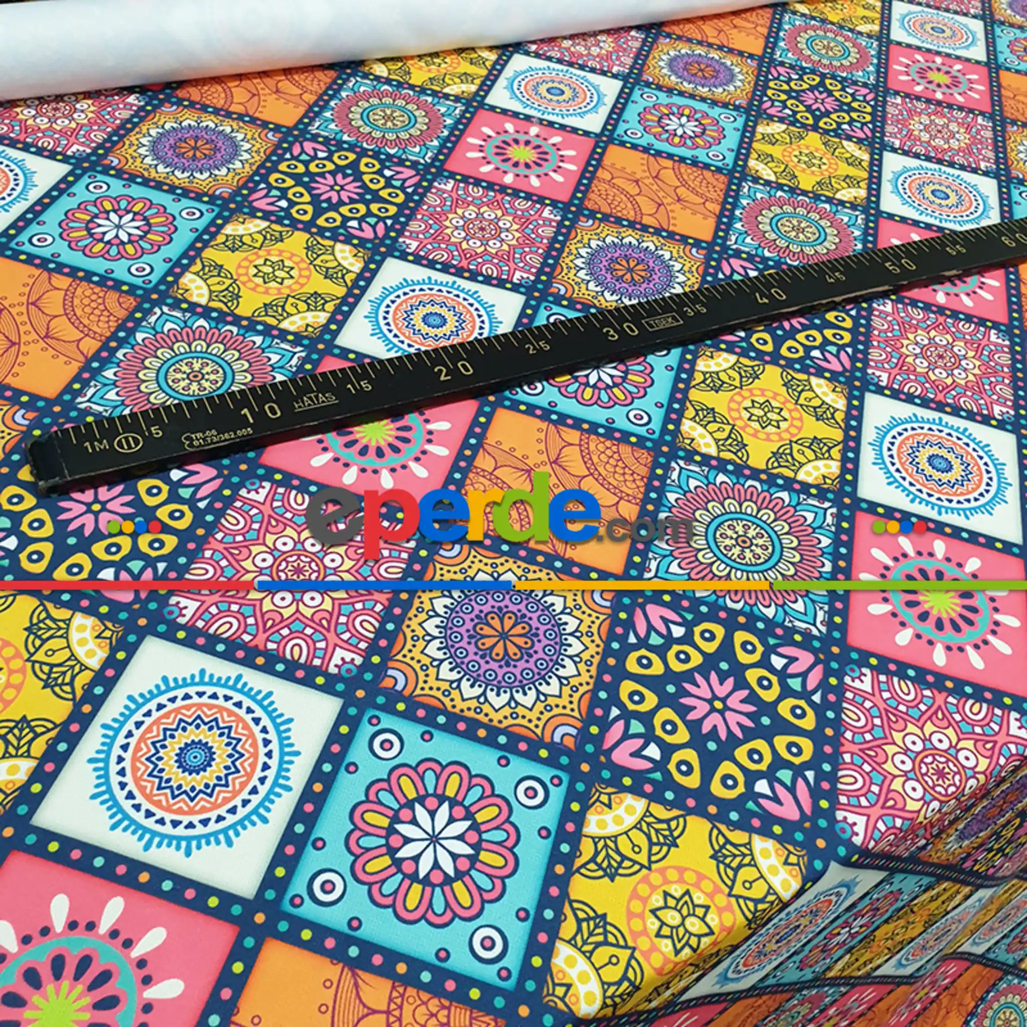 Etnik Desenli Fon Perde K489 E - Kumaşı Kalındır Duck Bezi Değildir.- Yeşil-Sarı-Turkuaz-Pembe-Çok Renkli