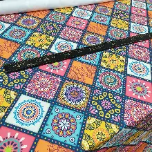 Mutfak Perdesi Kanat Fon Perde Patcwork Desenli- Yeşil