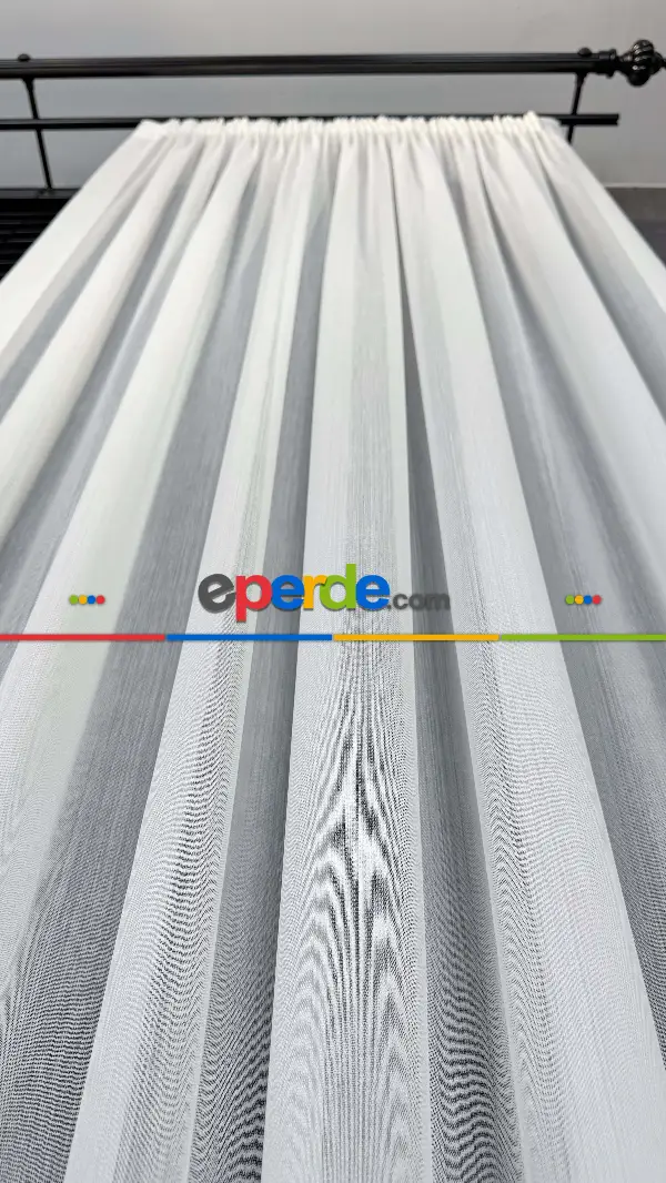 Ekru Bambu Büzgülü Ekstraforlu Tül Perde