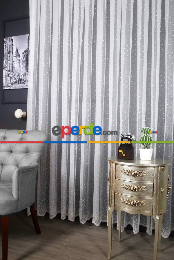 Tül Perde - Desenli Tül - Puanlı Desen Örme Tül