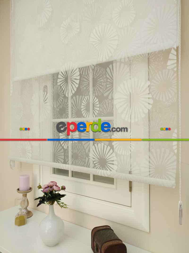 Yatak Odası - Jakar Örme Tül- Ekru Çiftli Sistem Dantel Desenli Perde- Ekru