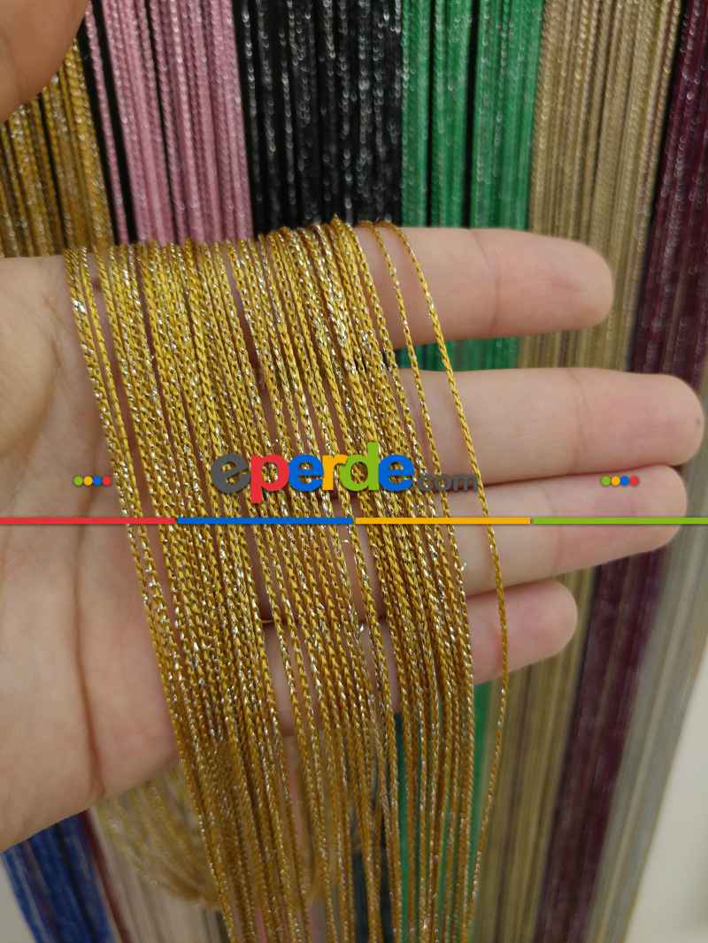 Altın Rengi İp Perde İnce Zincir Simli Serisi- Sarı-gümüş