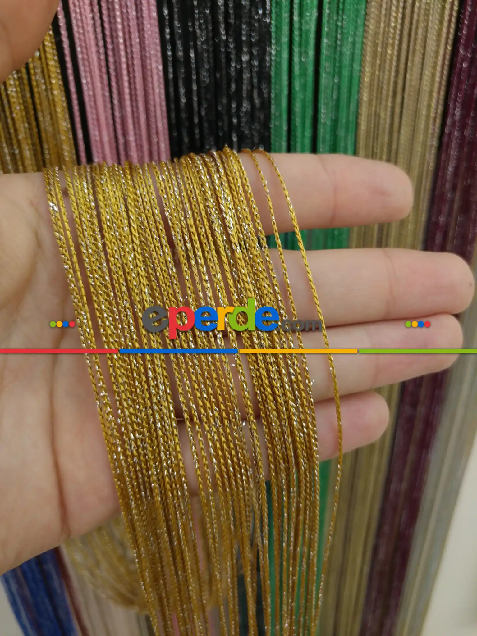 Altın Rengi İp Perde İnce Zincir Simli Serisi- Sarı-gümüş