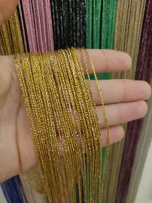 Mutfak İp Perde - Altın Rengi İp Perde İnce Zincir Simli Serisi- Sarı-gümüş