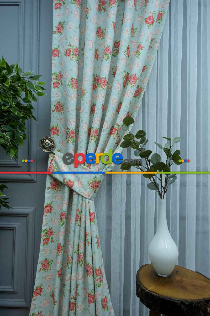 Çiçek Desenli Fon Perde K278 Kumaşı Kalındır Duck Bezi Değildir- Beyaz