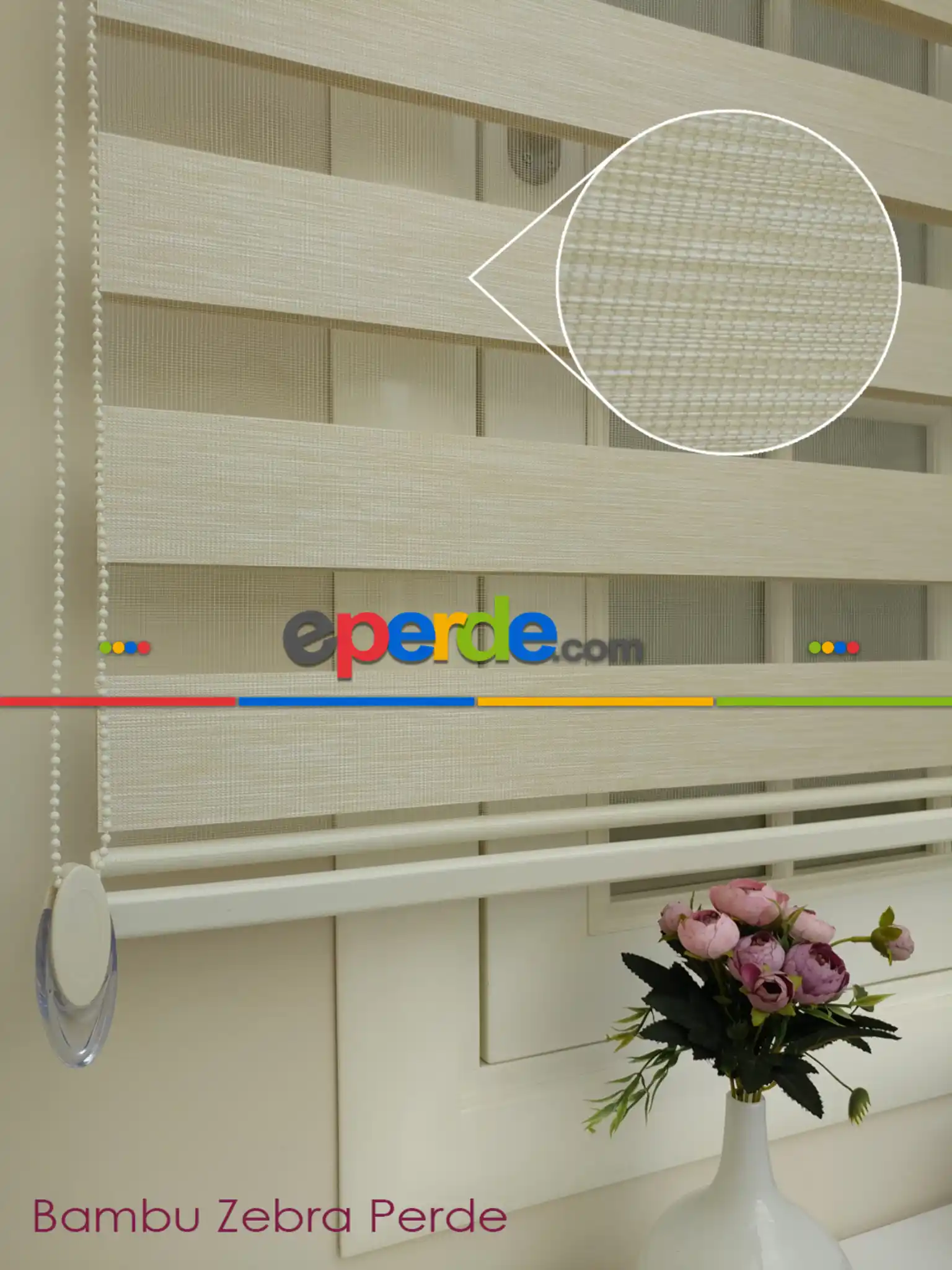 Zebra Perde- Koyu Krem Renk Bambu Zebra Perde (kalın Zeminli)- Krem-krem Koyu