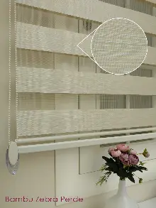 Zebra Perde- Koyu Krem Renk Bambu Zebra Perde (kalın Zeminli)- Krem-krem Koyu