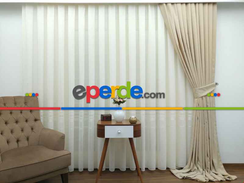 Açık Bej- Düz Fon Perde ( Dökümlü Fon )- Krem