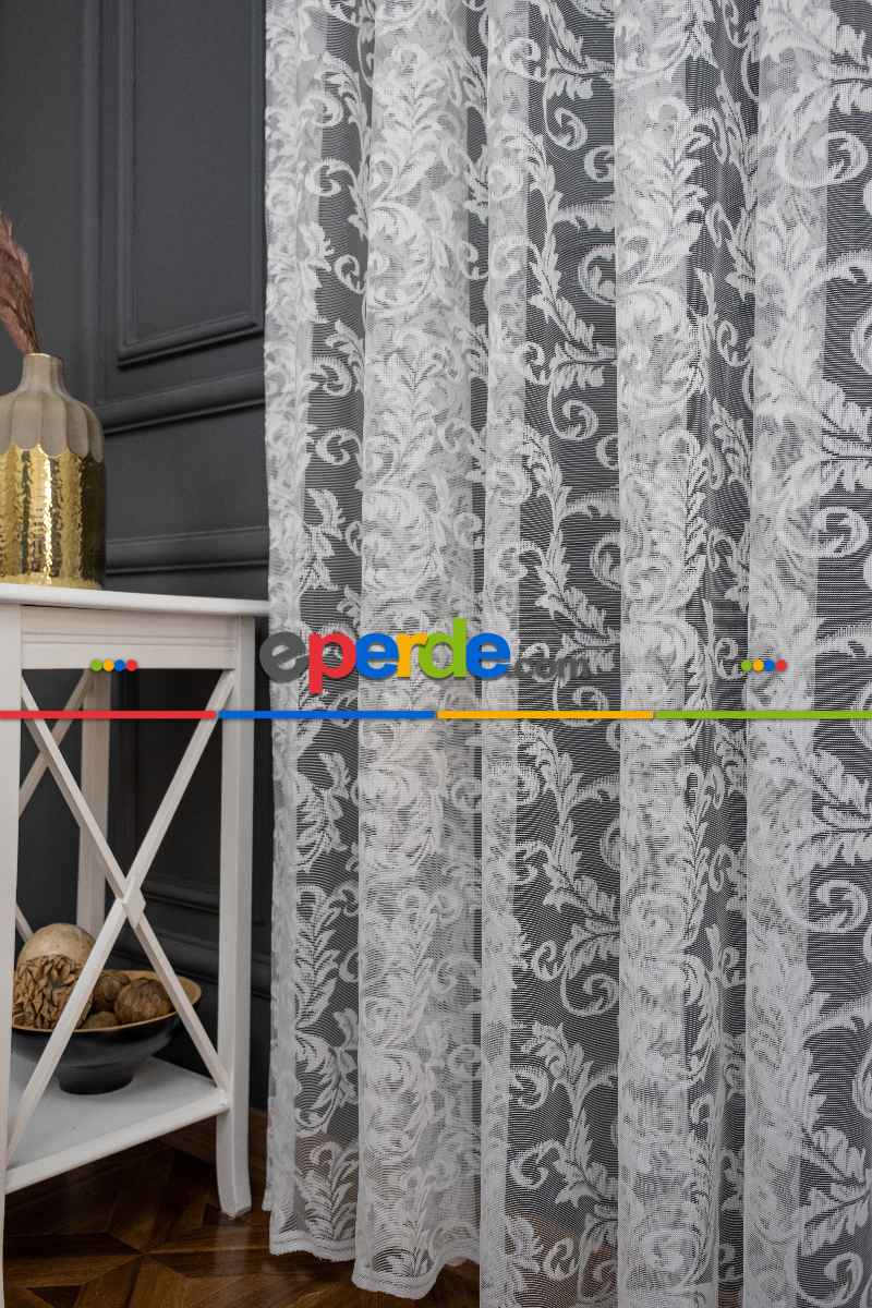 Sarmaşık Şal Desen Ekru Kırık Beyaz Renk Desen Tasarım Tül