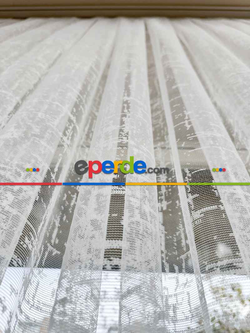 Oturma Odası - Desenli Fransız Dantel Örme Tül Perde, Desenli Ütü İstemeyen Tül