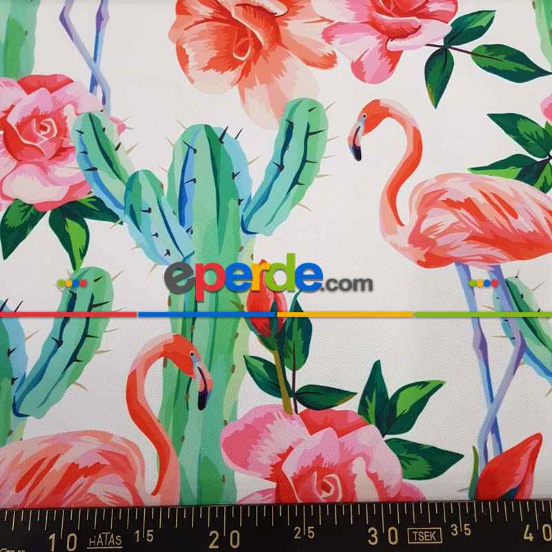 Tropikal Desenli Fon Perde Evm321 -t - Kumaşı Kalındır Duck Bezi Değildir.- Yeşil-Beyaz-Pembe-Çok Renkli
