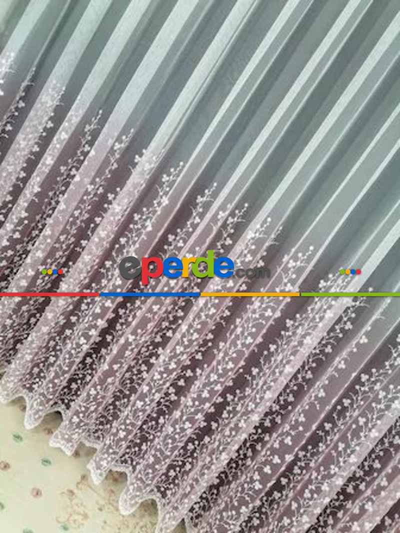 Mutfak Minik Papatya Desenli Degrade İşlemeli Pembe Tül