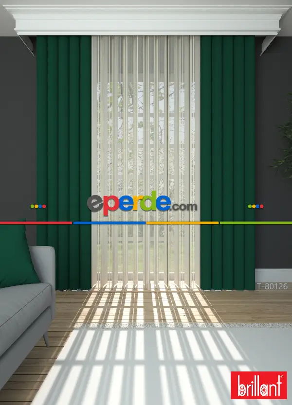 Brillant Akıllı Tül Perde Yeşil Renkli Tül Dikey Zebra Perde Düz 1. Kalite