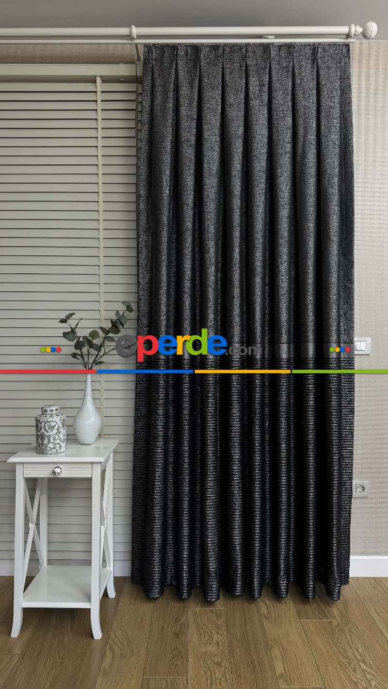 Antrasit Gri Jakar Dokuma Çizgili Pano Fon Perde