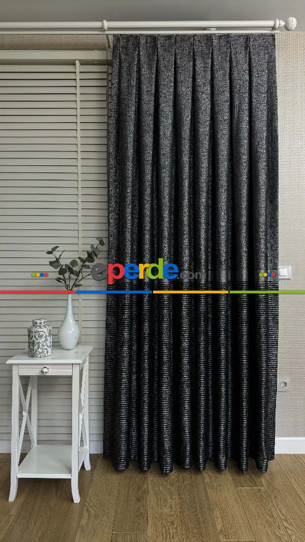 Antrasit Gri Jakar Dokuma Çizgili Pano Fon Perde